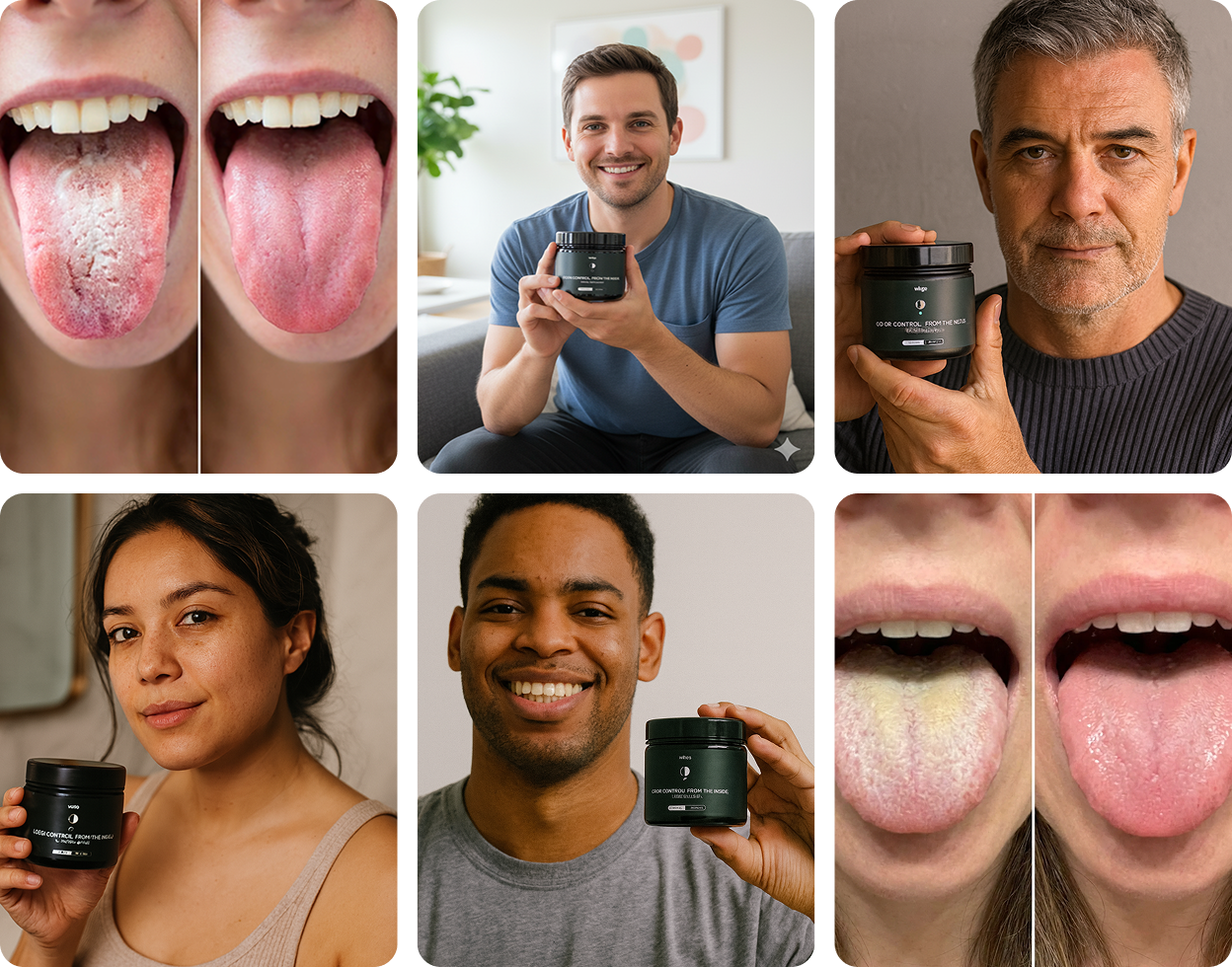 People showing fresher-looking tongue and holding herbal gel