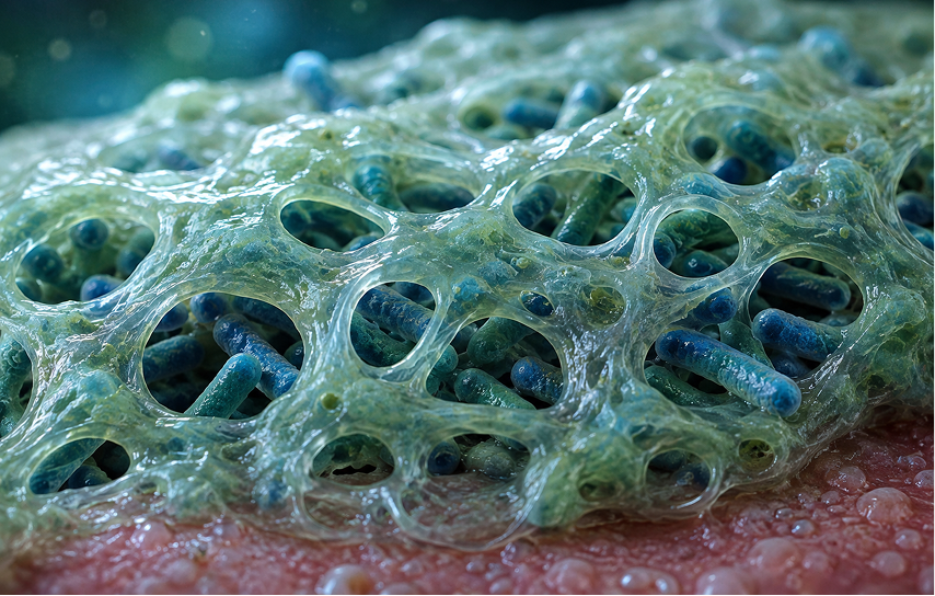Illustration of bacteria protected by a film