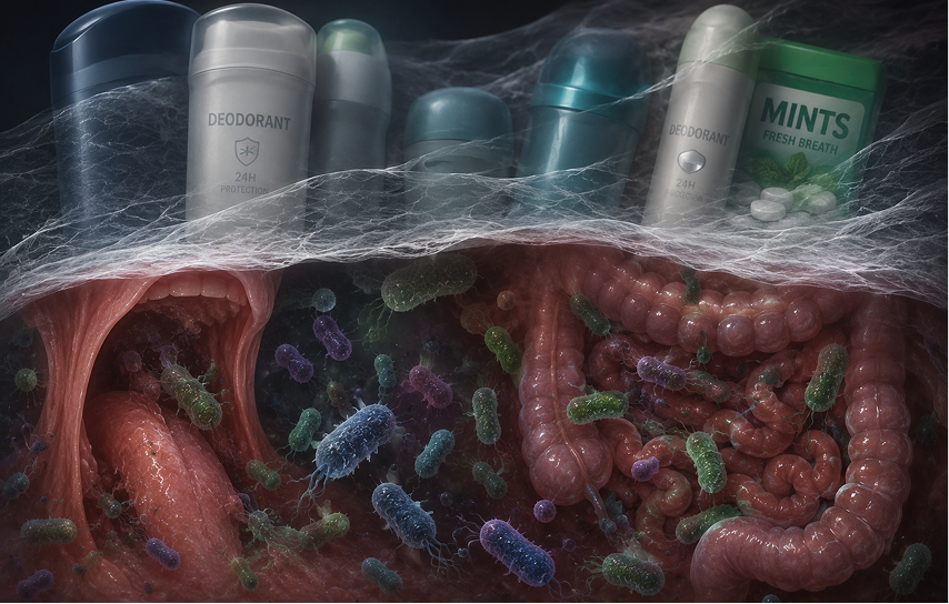 Illustration contrasting surface products with internal digestive factors